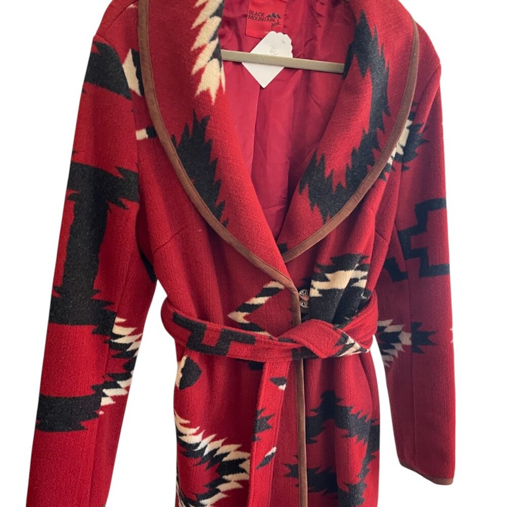 Black Mountain Peak 🏔 Red Aztec Southwest Navajo Indian Santa Fe Car Coat